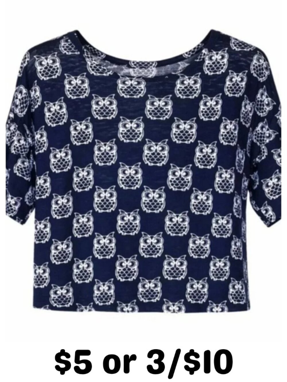 Cropped Tee - Owl Pattern